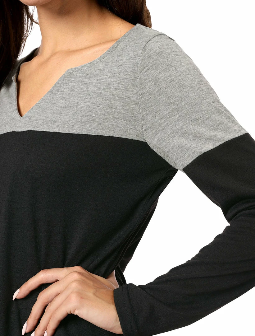 Allegra K Split V-neck Long Sleeves Color Block T-Shirt 58 Allegra K Split V-neck Long Sleeves Color Block T-Shirt
