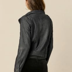 Women Allegra K Revere Collar Washed Denim Jacket With Zip Decors