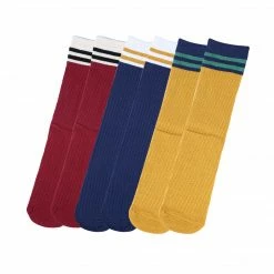 Allegra K Women Bar Striped Stretchy Soft Color Blocks Comfortable Cotton Crew Socks 6 Pairs Accessories