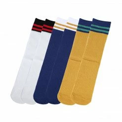 Allegra K Women Bar Striped Stretchy Soft Color Blocks Comfortable Cotton Crew Socks 6 Pairs Accessories