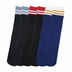 Allegra K Women Bar Striped Stretchy Soft Color Blocks Comfortable Cotton Crew Socks 6 Pairs Accessories