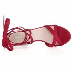Allegra K YFL846-3 Women's Open Toe Lace-Up High Block Heeled Sandals