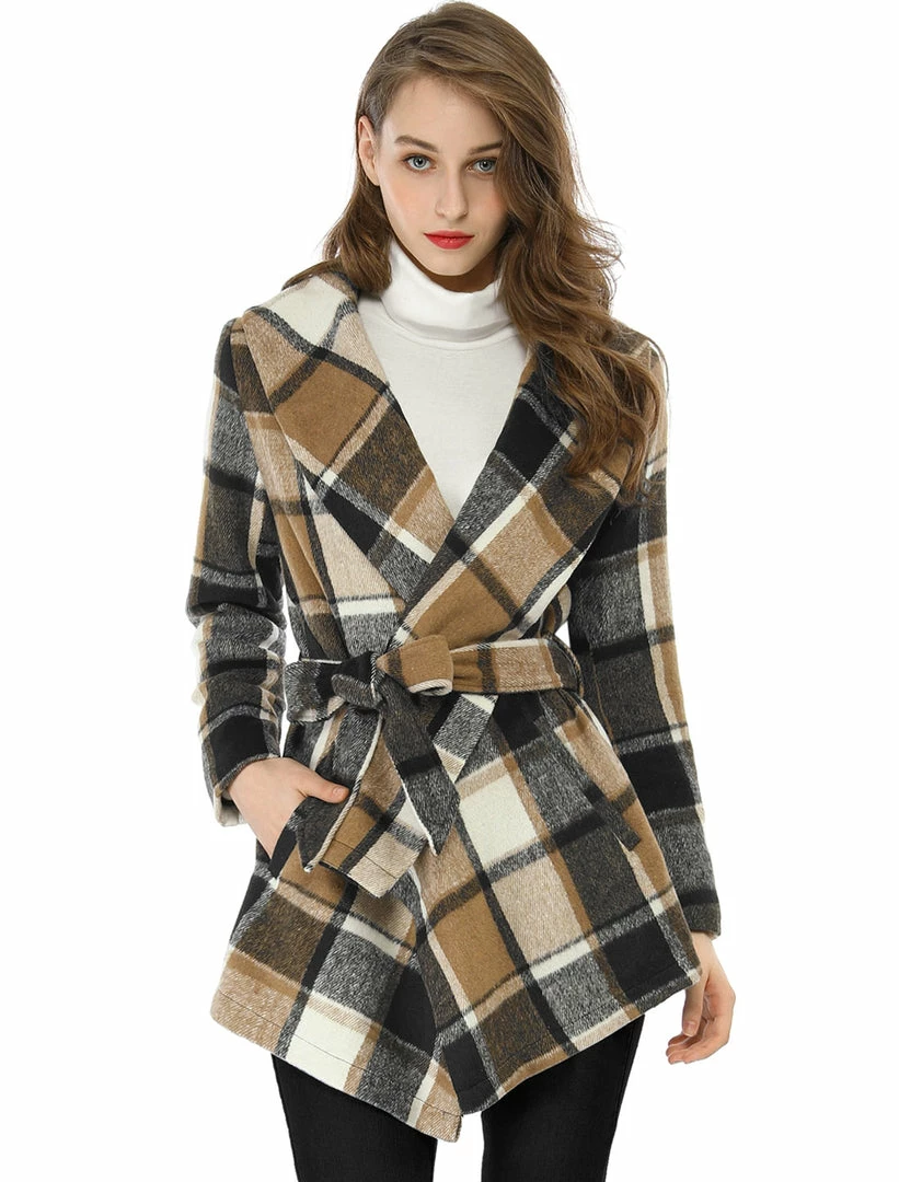 Allegra K Wide Lapel Plaid Fall Wrap Coat Women 22 Allegra K Wide Lapel Plaid Fall Wrap Coat Women