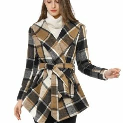 Allegra K Wide Lapel Plaid Fall Wrap Coat Women 65 Allegra K Wide Lapel Plaid Fall Wrap Coat Women