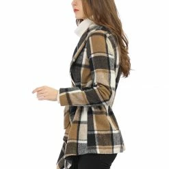 Allegra K Wide Lapel Plaid Fall Wrap Coat Women 66 Allegra K Wide Lapel Plaid Fall Wrap Coat Women
