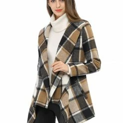 Allegra K Wide Lapel Plaid Fall Wrap Coat Women 68 Allegra K Wide Lapel Plaid Fall Wrap Coat Women