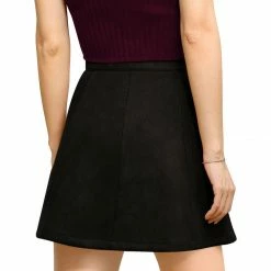 Allegra K Women's Faux Suede Single Breasted Front Button Mid Rise Mini A-Line Skirt