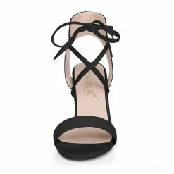 Allegra K YFL846-2 Women Open Toe Ankle Tie High Chunky Heeled Sandals