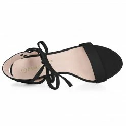Allegra K YFL846-2 Women Open Toe Ankle Tie High Chunky Heeled Sandals