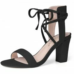 Allegra K YFL846-2 Women Open Toe Ankle Tie High Chunky Heeled Sandals