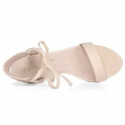 Allegra K YFL846-2 Women Open Toe Ankle Tie High Chunky Heeled Sandals