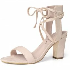 Allegra K YFL846-2 Women Open Toe Ankle Tie High Chunky Heeled Sandals