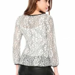 Allegra K Self-Tie Waist Bi-Color Contrast Lace Peplum Top 139 Allegra K Self-Tie Waist Bi-Color Contrast Lace Peplum Top