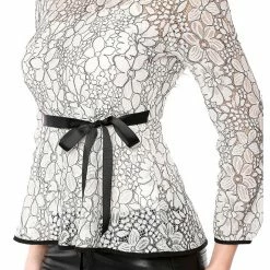 Allegra K Self-Tie Waist Bi-Color Contrast Lace Peplum Top 140 Allegra K Self-Tie Waist Bi-Color Contrast Lace Peplum Top
