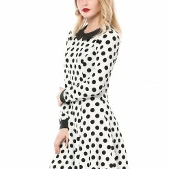 Allegra K Women Polka Dot Contrast Collar Above Knee A Line Dress