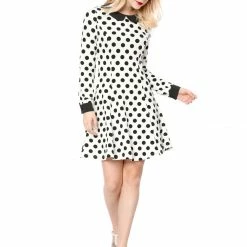 Allegra K Women Polka Dot Contrast Collar Above Knee A Line Dress