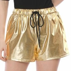 Allegra K Women Drawstring Elastic Waist Metallic Short Shorts 29 Allegra K Women Drawstring Elastic Waist Metallic Short Shorts