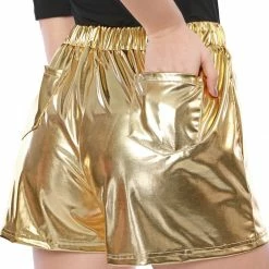 Allegra K Women Drawstring Elastic Waist Metallic Short Shorts 33 Allegra K Women Drawstring Elastic Waist Metallic Short Shorts