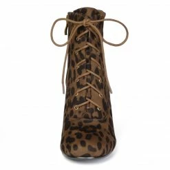 Allegra K Women's Round Toe Chunky High Heel Lace Up Booties Shoes