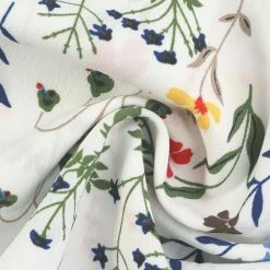 Women Allegra K Floral Print 3/4 Raglan Sleeve Drawstring Round Neck Blouse