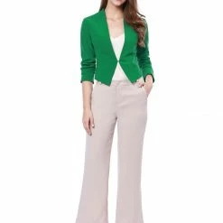 Allegra K Women Collarless Cropped Blazer