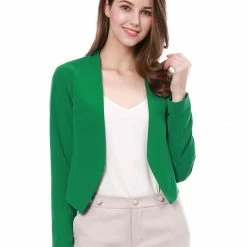 Allegra K Women Collarless Cropped Blazer