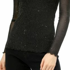 Allegra K Long Sleeve Ruffles Mesh Tops With Spaghetti Strap Camisole