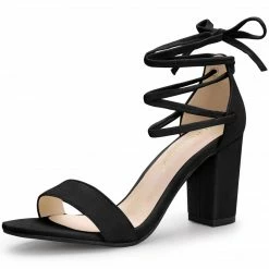 Allegra K Women's Tie Up Strappy Heels Chunky High Heels Sandal Shoes