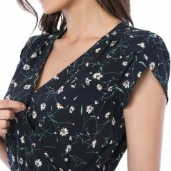 Allegra K Clothing Women Floral Crossover V Neck Petal Sleeves Flowy Dress With Belt