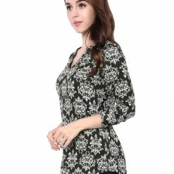 Women Allegra K Printed Split V Neck Long Sleeve Blouse Top 13 Women Allegra K Printed Split V Neck Long Sleeve Blouse Top