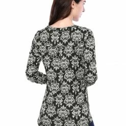 Women Allegra K Printed Split V Neck Long Sleeve Blouse Top 14 Women Allegra K Printed Split V Neck Long Sleeve Blouse Top