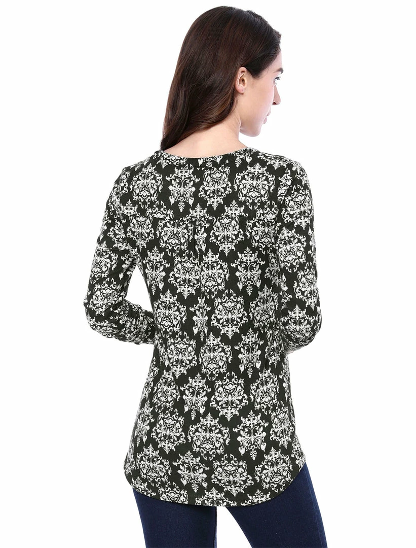 Women Allegra K Printed Split V Neck Long Sleeve Blouse Top 8 Women Allegra K Printed Split V Neck Long Sleeve Blouse Top
