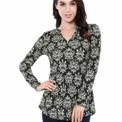 Women Allegra K Printed Split V Neck Long Sleeve Blouse Top 10 Women Allegra K Printed Split V Neck Long Sleeve Blouse Top