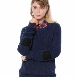 Women Allegra K Drop Shoulder Elbow Cat Patch Loose Sweater