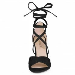 Allegra K Shoes TR4033-7 Women Crisscross Front Block Heeled Lace Up Sandals