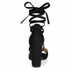 Allegra K Shoes TR4033-7 Women Crisscross Front Block Heeled Lace Up Sandals