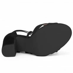 Allegra K Shoes TR4033-7 Women Crisscross Front Block Heeled Lace Up Sandals