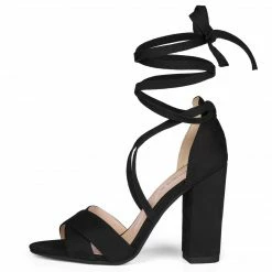 Allegra K Shoes TR4033-7 Women Crisscross Front Block Heeled Lace Up Sandals