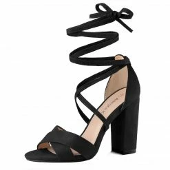 Allegra K Shoes TR4033-7 Women Crisscross Front Block Heeled Lace Up Sandals