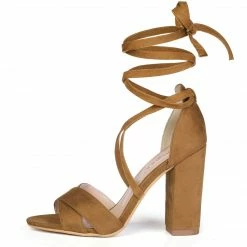 Allegra K Shoes TR4033-7 Women Crisscross Front Block Heeled Lace Up Sandals