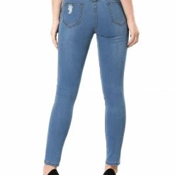 Allegra K Women's Mid Rise Washed Ripped Distressed Denim Skinny Jegging Jeans 35 Allegra K Women's Mid Rise Washed Ripped Distressed Denim Skinny Jegging Jeans