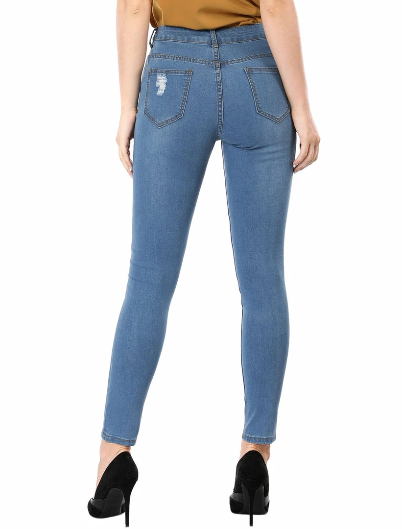 Allegra K Women's Mid Rise Washed Ripped Distressed Denim Skinny Jegging Jeans 15 Allegra K Women's Mid Rise Washed Ripped Distressed Denim Skinny Jegging Jeans