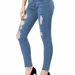 Allegra K Women's Mid Rise Washed Ripped Distressed Denim Skinny Jegging Jeans 31 Allegra K Women's Mid Rise Washed Ripped Distressed Denim Skinny Jegging Jeans