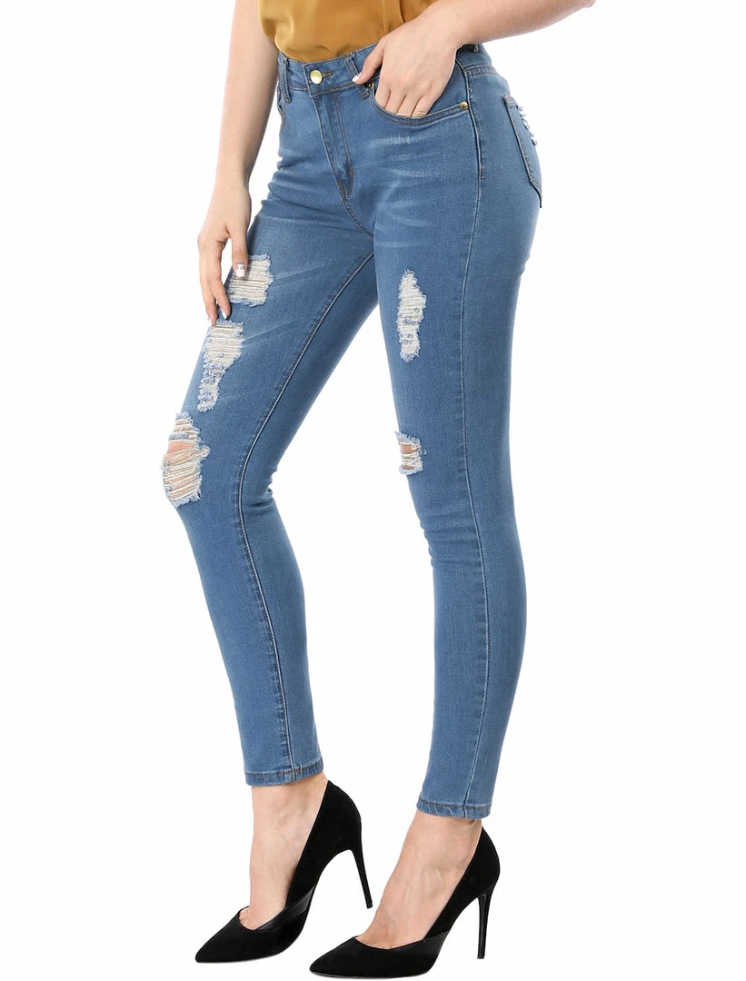 Allegra K Women's Mid Rise Washed Ripped Distressed Denim Skinny Jegging Jeans 11 Allegra K Women's Mid Rise Washed Ripped Distressed Denim Skinny Jegging Jeans