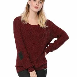 Women Allegra K Drop Shoulder Elbow Cat Patch Loose Sweater