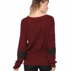 Women Allegra K Drop Shoulder Elbow Cat Patch Loose Sweater