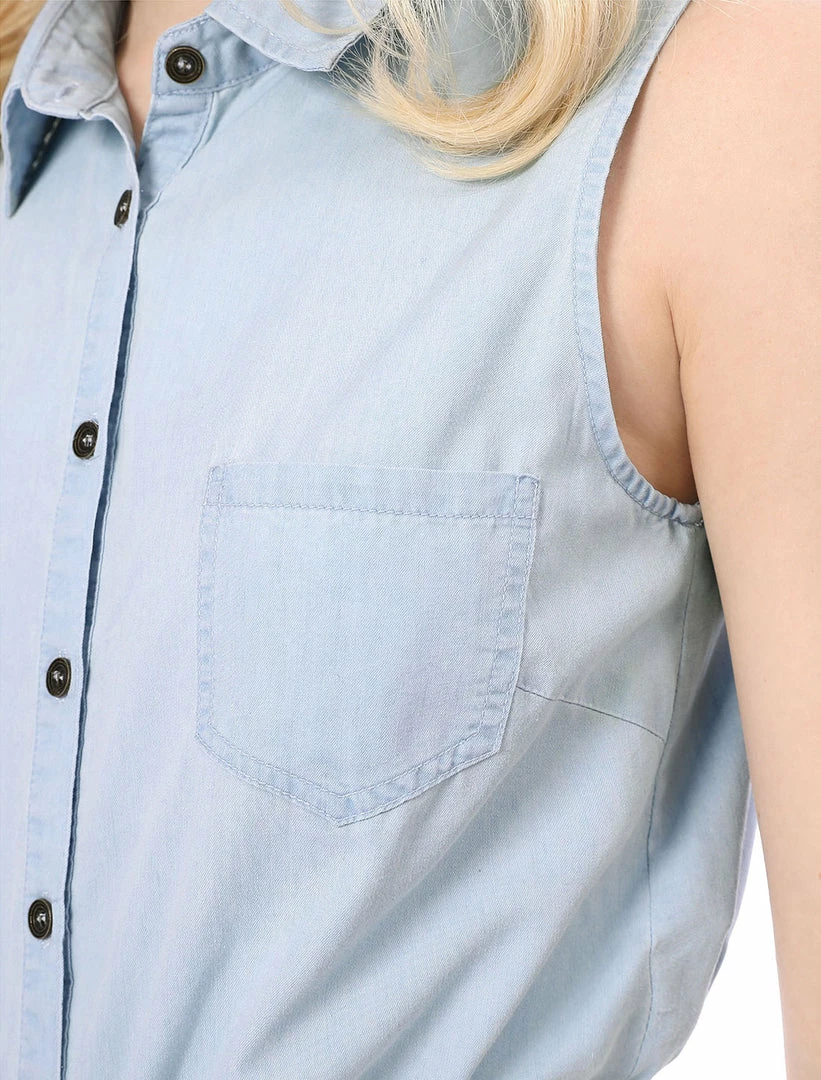 Women Allegra K Single Breasted Point Collar Sleeveless Shirt 32 Women Allegra K Single Breasted Point Collar Sleeveless Shirt