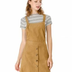 Allegra K Women's Corduroy Button Decor A Line Suspender Overall Skirt Dress