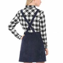 Allegra K Women's Corduroy Button Decor A Line Suspender Overall Skirt Dress