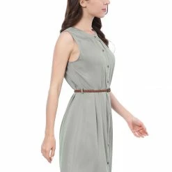 Allegra K Women's Sleeveless Button Down Crew Neck Above Knee Belted Formal Shirtdress 19 Allegra K Women's Sleeveless Button Down Crew Neck Above Knee Belted Formal Shirtdress